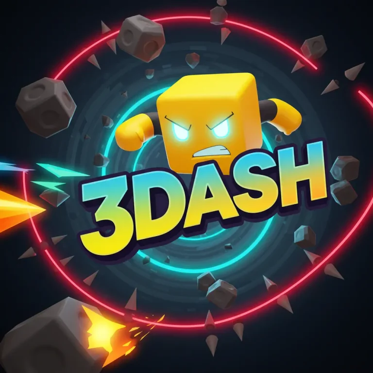 3Dash logo showing a 3D yellow cube jumping past obstacles.
