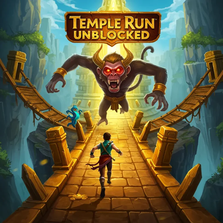 Temple Run Unblocked endless running game with treasure hunter escaping demon monkey